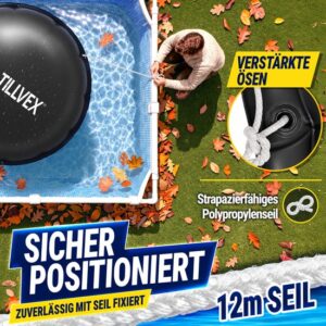 tillvex® Winterzwembadkussen XXL Ø 400 cm zwart met touw & reparatiekit