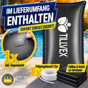 Tillvex® Winterzwembadkussen XXL 200x400 cm zwart met touw en reparatieset