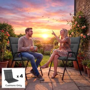 Outsunny Set van 4 Donkergrijze Zitkussens voor Tuinstoelen met Hoge Rug