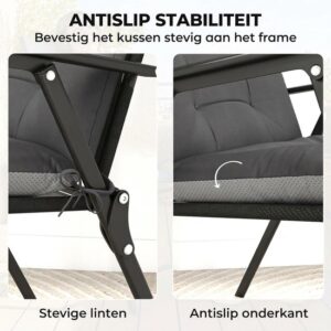 Outsunny Set van 4 Donkergrijze Zitkussens voor Tuinstoelen met Hoge Rug