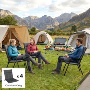 Outsunny Set van 4 Donkergrijze Zitkussens voor Tuinstoelen met Hoge Rug