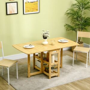 HOMCOM Uitschuifbare bamboe klaptafel met opbergplanken - Naturel