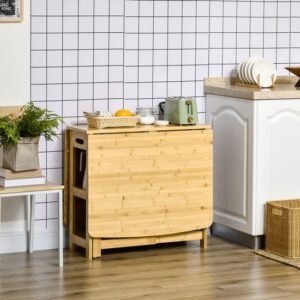 HOMCOM Uitschuifbare bamboe klaptafel met opbergplanken - Naturel