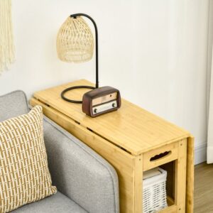 HOMCOM Uitschuifbare bamboe klaptafel met opbergplanken - Naturel