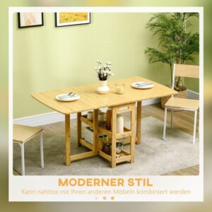 HOMCOM Uitschuifbare bamboe klaptafel met opbergplanken - Naturel