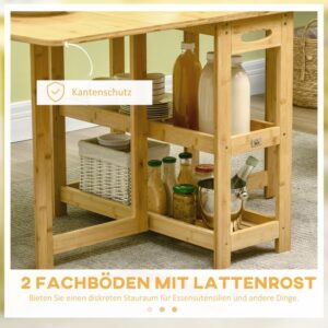 HOMCOM Uitschuifbare bamboe klaptafel met opbergplanken - Naturel