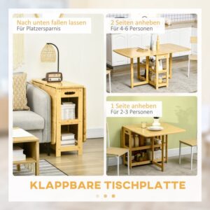 HOMCOM Uitschuifbare bamboe klaptafel met opbergplanken - Naturel