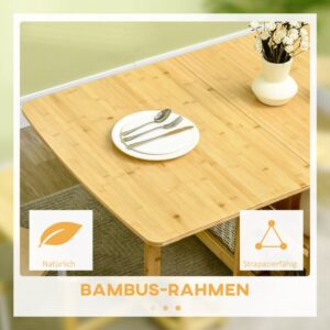 HOMCOM Uitschuifbare bamboe klaptafel met opbergplanken - Naturel
