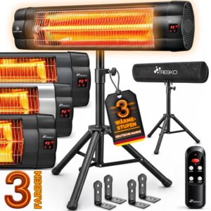 TRESKO Infrarood warmtestraler 2500 W met afstandsbediening, 3 warmtestanden, verstelbaar
