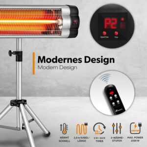 TRESKO Infrarood warmtestraler 2500 W met afstandsbediening, 3 warmtestanden, verstelbaar