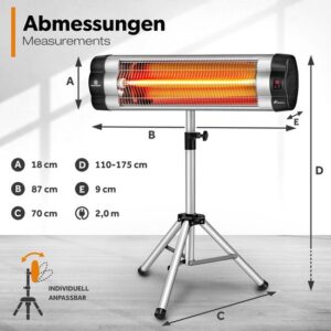 TRESKO Infrarood warmtestraler 2500 W met afstandsbediening, 3 warmtestanden, verstelbaar