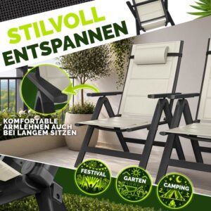 tillvex® Tuinstoel Hoge Rug met Armleuningen & Neksteun | Inklapbare, Weerbestendige Campingstoel