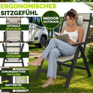 tillvex® Tuinstoel Hoge Rug met Armleuningen & Neksteun | Inklapbare, Weerbestendige Campingstoel