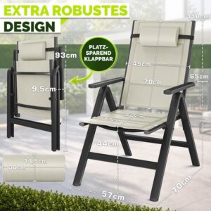 tillvex® Tuinstoel Hoge Rug met Armleuningen & Neksteun | Inklapbare, Weerbestendige Campingstoel