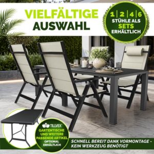 tillvex® Tuinstoel Hoge Rug met Armleuningen & Neksteun | Inklapbare, Weerbestendige Campingstoel