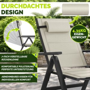tillvex® Tuinstoel Hoge Rug met Armleuningen & Neksteun | Inklapbare, Weerbestendige Campingstoel