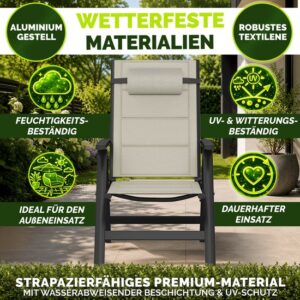 tillvex® Tuinstoel Hoge Rug met Armleuningen & Neksteun | Inklapbare, Weerbestendige Campingstoel