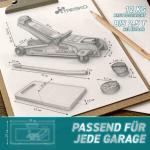 TRESKO Hydraulische krik 2,5 ton blauw met koffer, voor verlaagde auto's, 360° wielen