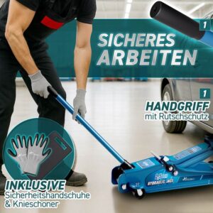 TRESKO Hydraulische krik 2,5 ton blauw met koffer, voor verlaagde auto's, 360° wielen
