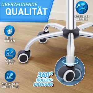 TRESKO® Rolkruk met leuning | Verstelbare werkkruk 47-60 cm | Draaikruk met wieltjes (Blauw)