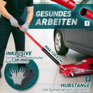 TRESKO Hydraulische garagekrik 3 ton, hefhoogte 75-510 mm, met 360° wielen en accessoires
