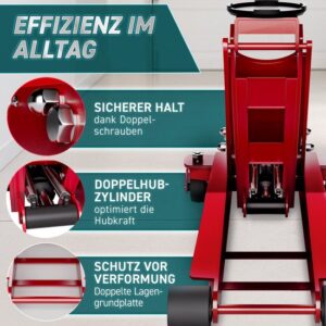TRESKO Hydraulische garagekrik 3 ton, hefhoogte 75-510 mm, met 360° wielen en accessoires