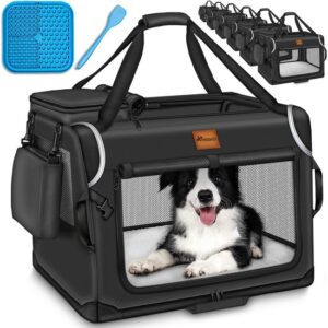 TRESKO® Opvouwbare hondenbox met likmat en spatel, L, 70 x 52 x 52 cm, zwart