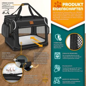 TRESKO® Opvouwbare hondenbox met likmat en spatel, L, 70 x 52 x 52 cm, zwart