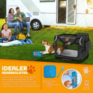 TRESKO® Opvouwbare hondenbox met likmat en spatel, L, 70 x 52 x 52 cm, zwart