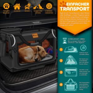 TRESKO® Opvouwbare hondenbox met likmat en spatel, L, 70 x 52 x 52 cm, zwart