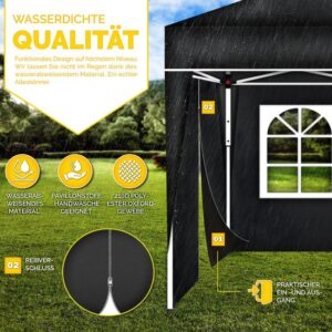 tillvex® 2x Zwarte Zijwand voor 3x3m & 3x6m Pavillon | Waterafstotend met Rits en Raampjes