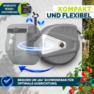 tillvex® Water Slanghaspel Grijs 30m met Wandbevestiging en Transportgreep