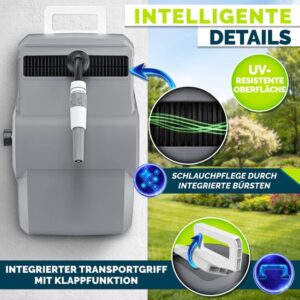tillvex® Water Slanghaspel Grijs 30m met Wandbevestiging en Transportgreep