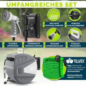 tillvex® Water Slanghaspel Grijs 30m met Wandbevestiging en Transportgreep