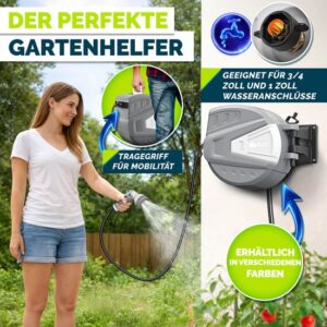 tillvex® Water Slanghaspel Grijs 30m met Wandbevestiging en Transportgreep