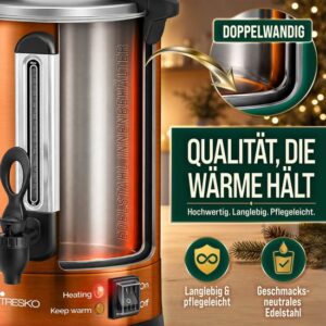 TRESKO® Glühweinketel RVS - Glühweinmachine voor warme dranken (6,8L, Koper)
