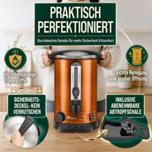 TRESKO® Glühweinketel RVS - Glühweinmachine voor warme dranken (6,8L, Koper)