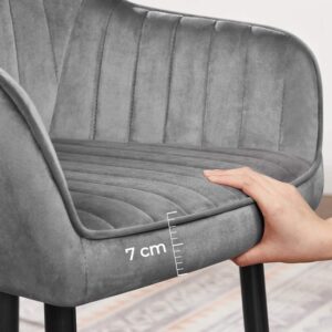 Fluwelen eetkamerstoel met armleuning, lichtgrijs en zwart, belastbaar tot 110 kg