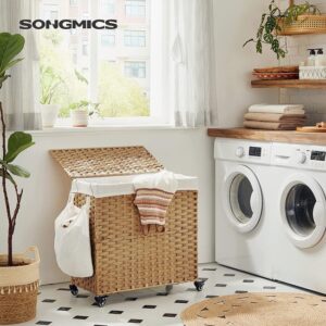 CALICOSY - Wasmand met 3 compartimenten op wielen, imitatie rotan