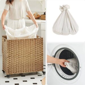 CALICOSY - Wasmand met 3 compartimenten op wielen, imitatie rotan