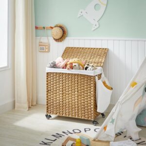 CALICOSY - Wasmand met 3 compartimenten op wielen, imitatie rotan