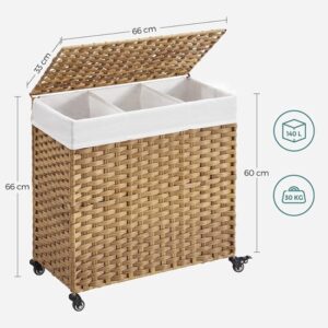 CALICOSY - Wasmand met 3 compartimenten op wielen, imitatie rotan