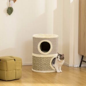 PawHut Kattentoren van Spaanplaat en Polyester 35,5x35,5x49 cm Khaki+Koffie