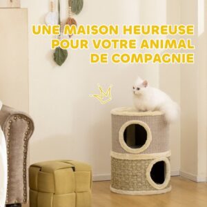 PawHut Kattentoren van Spaanplaat en Polyester 35,5x35,5x49 cm Khaki+Koffie