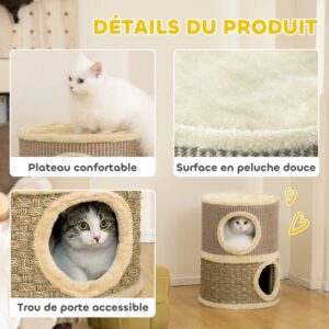 PawHut Kattentoren van Spaanplaat en Polyester 35,5x35,5x49 cm Khaki+Koffie