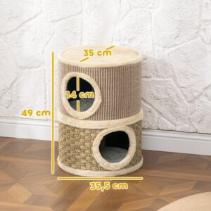 PawHut Kattentoren van Spaanplaat en Polyester 35,5x35,5x49 cm Khaki+Koffie