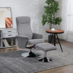 HOMCOM relaxfauteuil met voetenbank, 360° draaibaar - Grijze tv-fauteuil en ligstoel