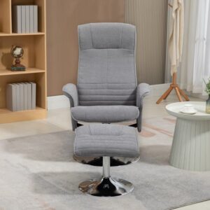 HOMCOM relaxfauteuil met voetenbank, 360° draaibaar - Grijze tv-fauteuil en ligstoel