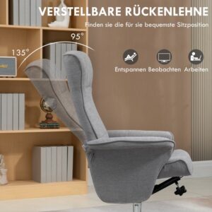 HOMCOM relaxfauteuil met voetenbank, 360° draaibaar - Grijze tv-fauteuil en ligstoel