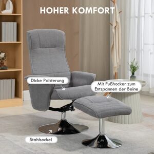 HOMCOM relaxfauteuil met voetenbank, 360° draaibaar - Grijze tv-fauteuil en ligstoel
